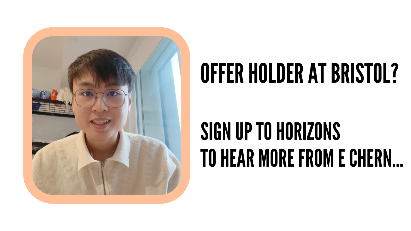 A student named E Chern wearing glasses and a light-coloured zip-up top is pictured in a peach rounded frame. To the right, bold black text reads, 